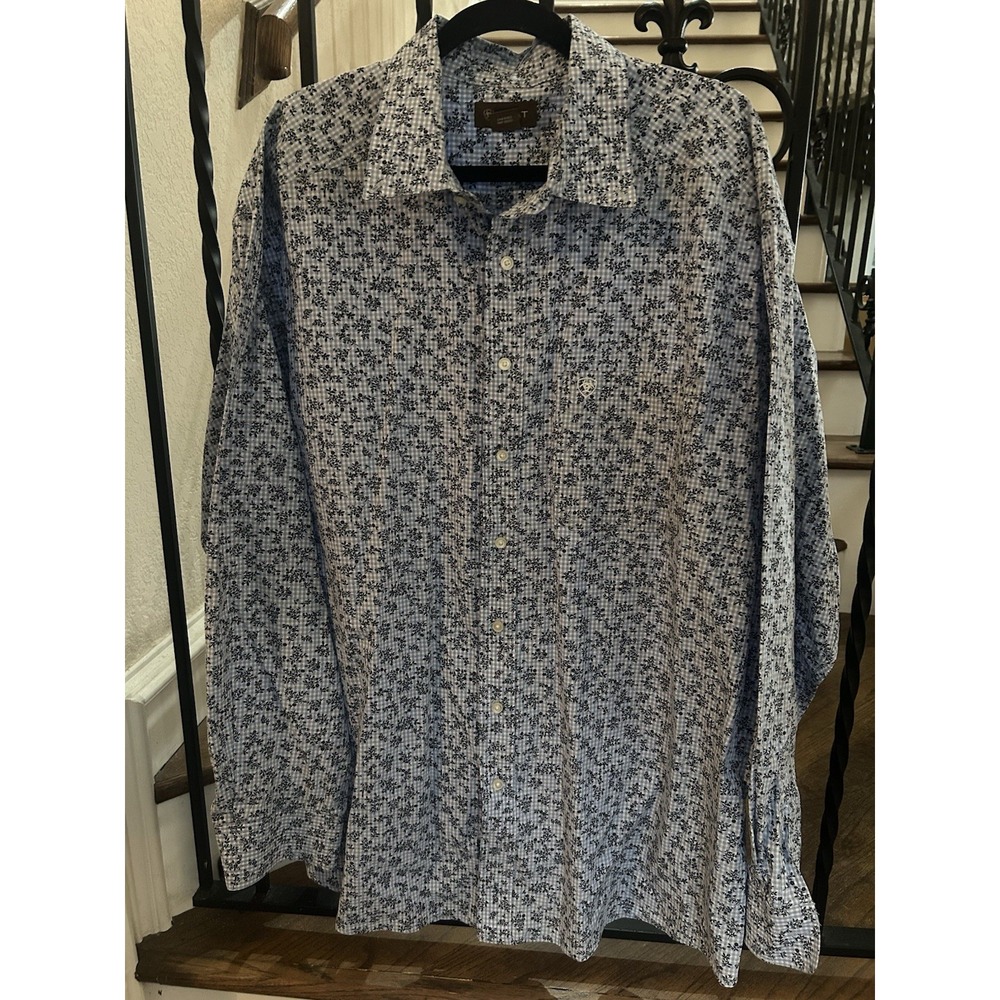Men's Size XXL Ariat Shirt Button Up Long Sleeves Blue Floral